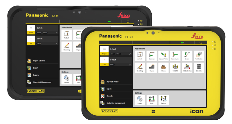 Les contrôleurs de terrain de construction Leica iCON CC70 et CC80 sur fond blanc.